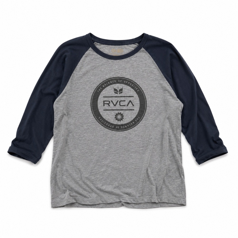 RVCA ANP Raglan Baseball Tee Mens Small Gray Navy 3 4 Sleeve Shirt